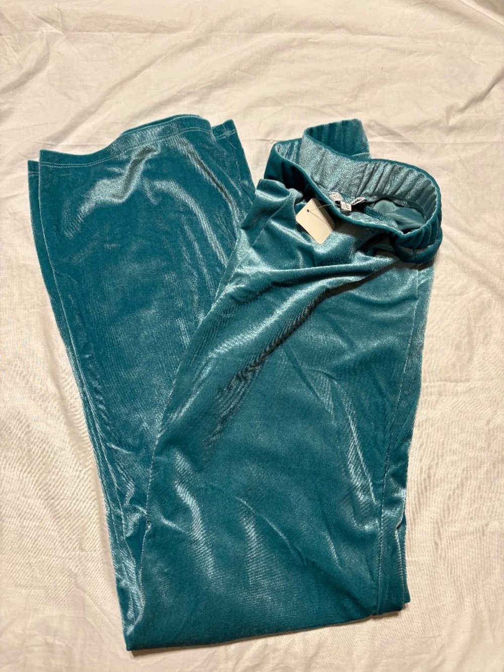 Fashion Nova Velvet Wide Leg Pants S Teal Blue Velour High Waisted NWT